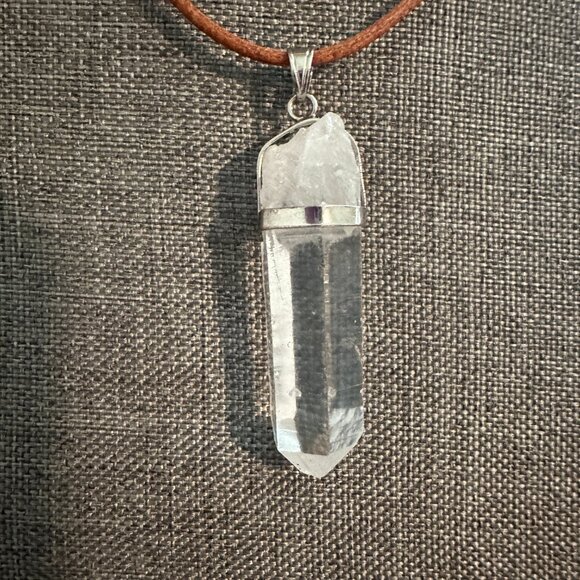 BUNDLE (3) Clear Quartz, Knotted Amazonite, Hand Blown Heart Pendant Necklaces - Picture 9 of 11